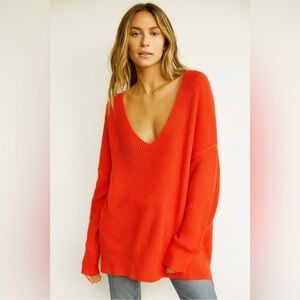 Free People Oversized Waffle Knit Boho V-Neck Sweater – XL - NEW!